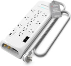 Monster Power Surge Protector w/ 4050 Joule Rating — Heavy Duty 6 FT Surge Protector Power Strip w/ 12 Outlets, 2 USB, 2 Coax, 2 Ethernet puertos — Fireproof MOV, Dual Mode, Clean Tech (blanco)