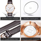 OLEVS Relojes de Hombre de Cuero Negro Ultrafinos 6.5 mm Minimalista Vestir Simple Moda Casual Resistente al Agua con Fecha