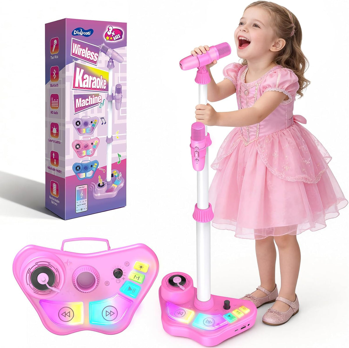 Máquina de karaoke para niños de 3, 4, 5, 6, 7, 8 años, micrófono recargable para niños, regalo de Navidad, cumpleaños, juguete para cantar para niñas de 3 a 5 4 a 6 años, altavoz Bluetooth con 2