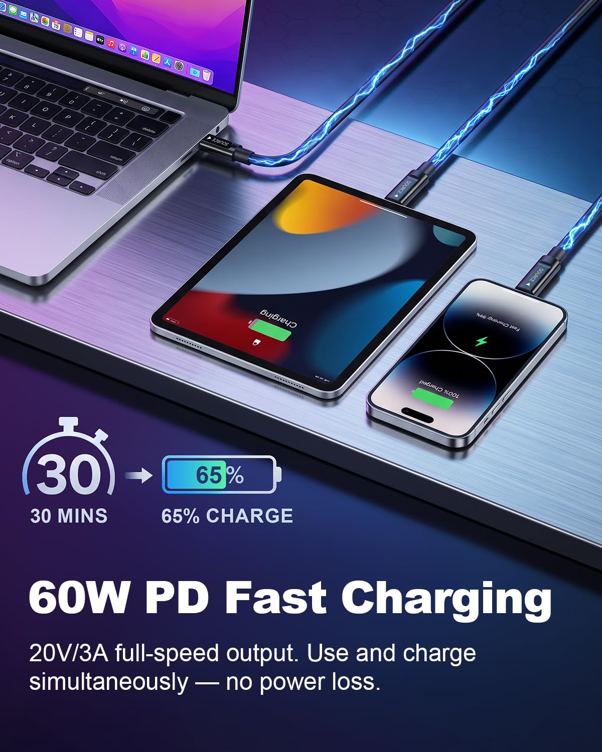 Cable USB C de fibra óptica de 25 pies, cable USB C activo largo a USB C de transferencia de datos de 10 Gbps, cable óptico tipo C de 60 W de carga rápida para VR, AR, cámara, computadora, cámara web