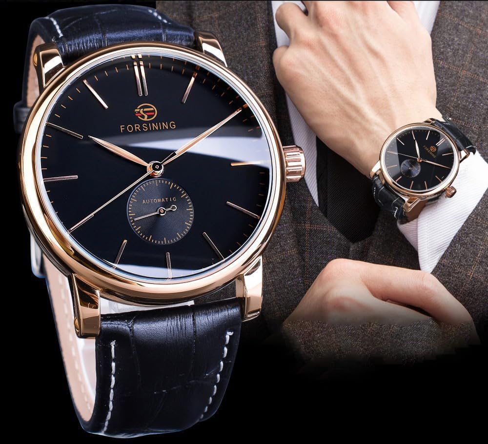 Reloj automático minimalista con esfera blanca para hombre, acero inoxidable, con correa de cuero, reloj mecánico para hombre