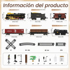 Juego de tren eléctrico con control remoto, humo, luces, sonido