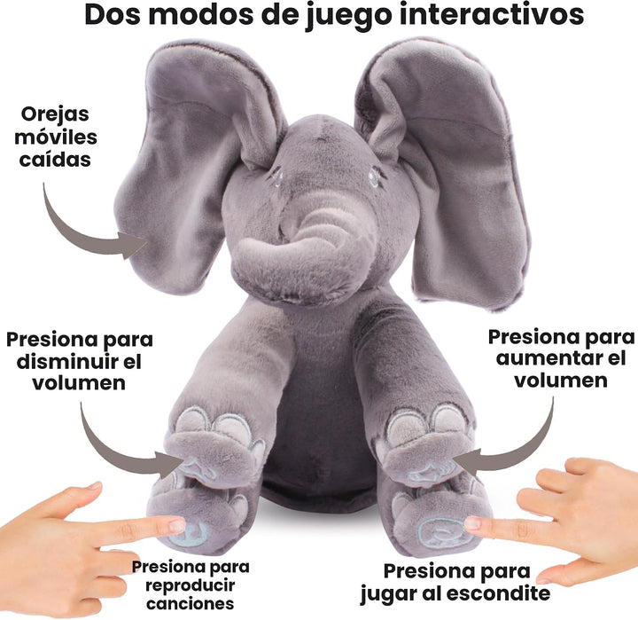 Dimple Emery Peek A Boo Elefante de juguete, peluche interactivo de...