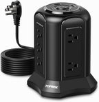 Regleta protectora contra sobretensiones de torre 2100J - 10 tomacorrientes, 2 USB-C (20 W PD), 2 USB-A, cable de extensión de enchufe plano de 6.5 pies para oficina en casa, dormitorio, escritorio