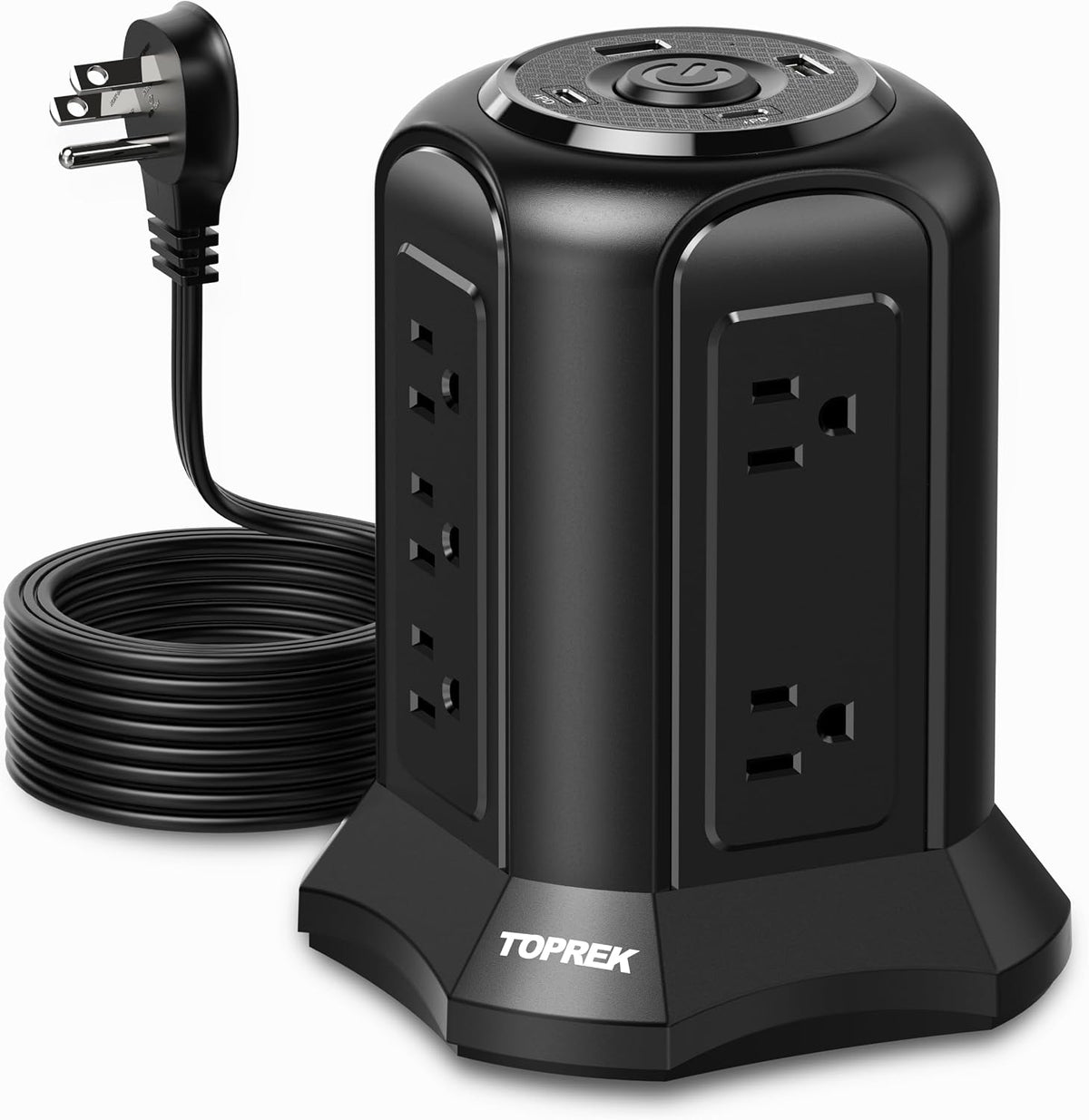 Regleta protectora contra sobretensiones de torre 2100J - 10 tomacorrientes, 2 USB-C (20 W PD), 2 USB-A, cable de extensión de enchufe plano de 6.5 pies para oficina en casa, dormitorio, escritorio