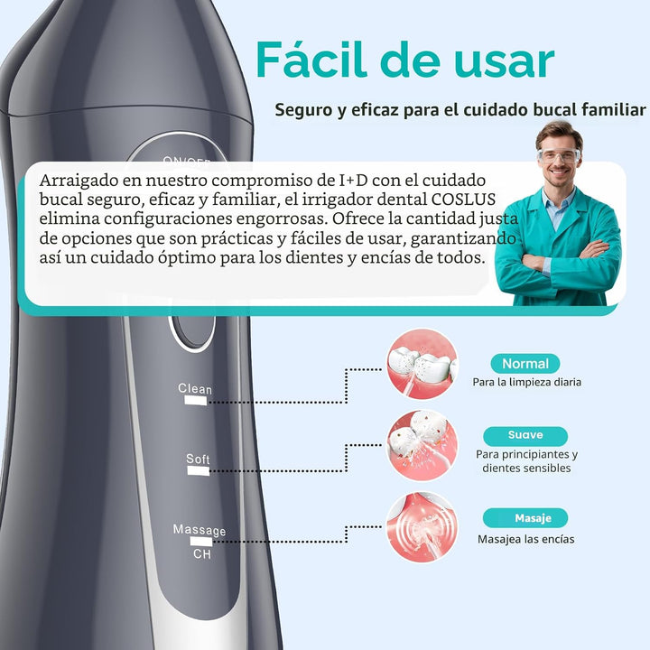 COSLUS Hilo Dental de Agua: Irrigador Oral Portátil Inalámbrico 300...