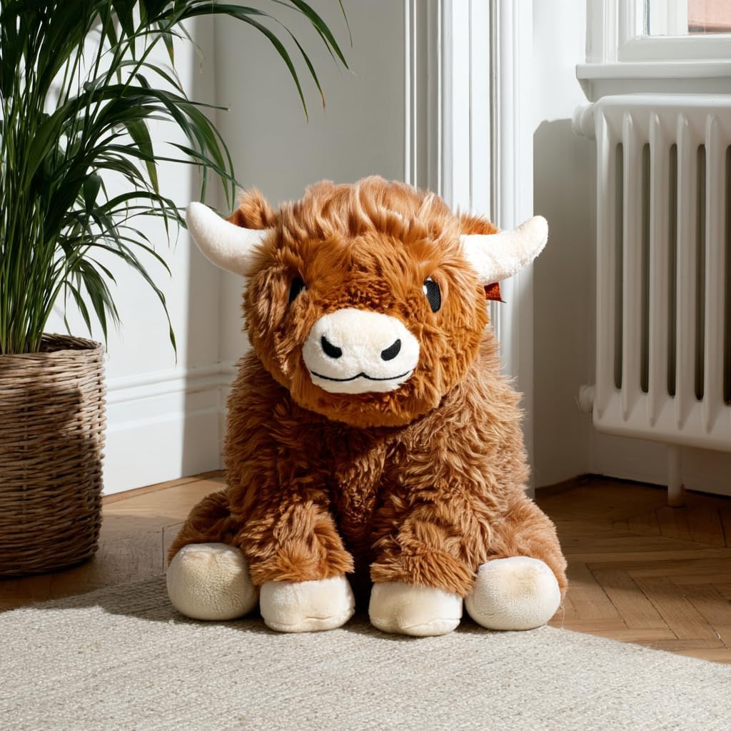 Brease Juguete de peluche de vaca marrón de las tierras altas con peso de 5 libras, grande y acogedor, para mayor comodidad y calma, compañero suave y abrazable para niños y adultos, peluche pesado