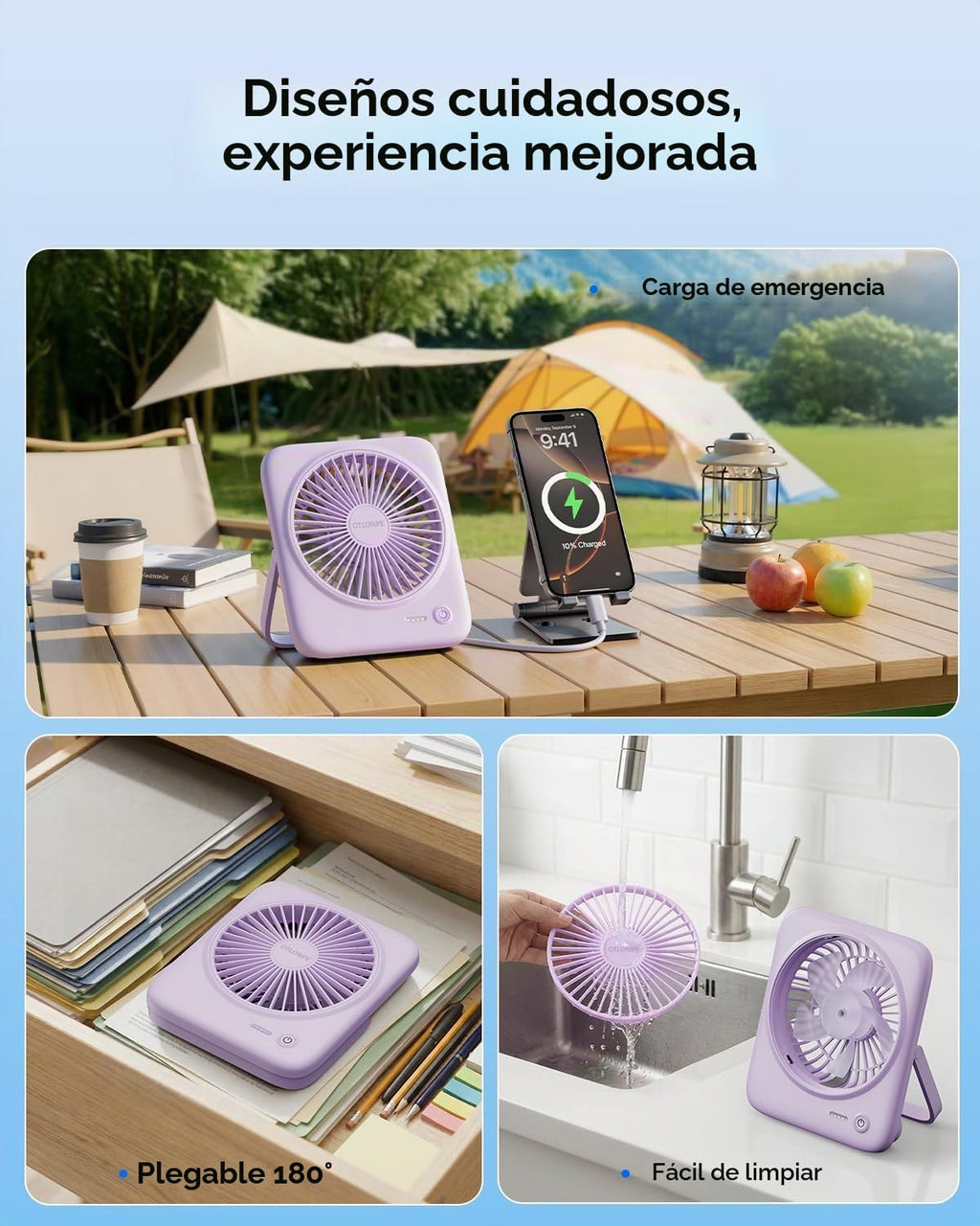 Otlonpe Ventilador de escritorio personal portátil alimentado por b...