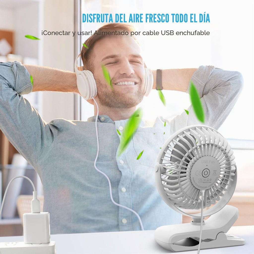 BESKAR Ventilador USB con clip, ventilador de escritorio pequeño po...