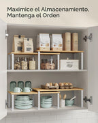 SONGMICS Estante Organizador de Gabinete, Juego de 2 Estantes de Encimera de Cocina, Almacenamiento de Cocina, Estante de Especias, Apilable, Expandible, Metal y Madera Diseñada, Blanco Nube y Beige