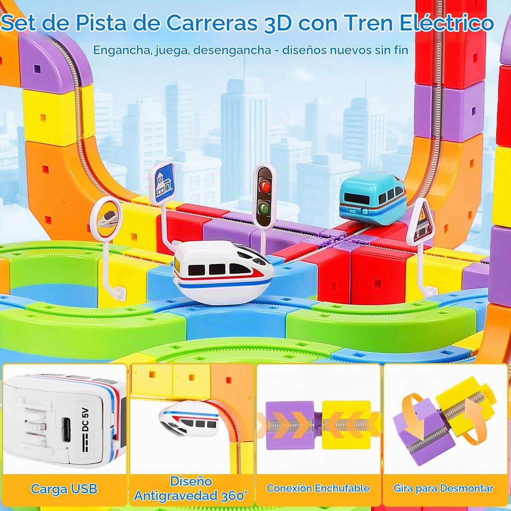 Juego de tren eléctrico de 145 piezas, pista de cubo 3D de bricolaje
