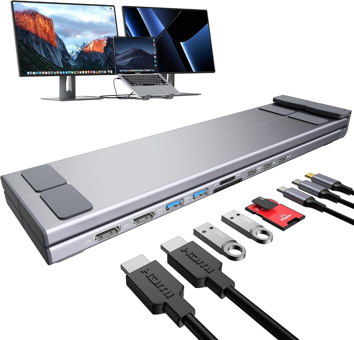 Estación de acoplamiento con soporte para laptop USB C, monitor dua...