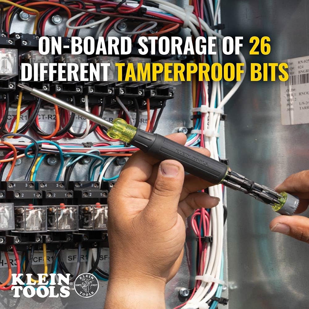 Klein Tools 32327 Juego de destornilladores de precisión, destornillador multibit 27 en 1, almacenamiento integrado, imán de tierras raras, ideal para bloques de terminales