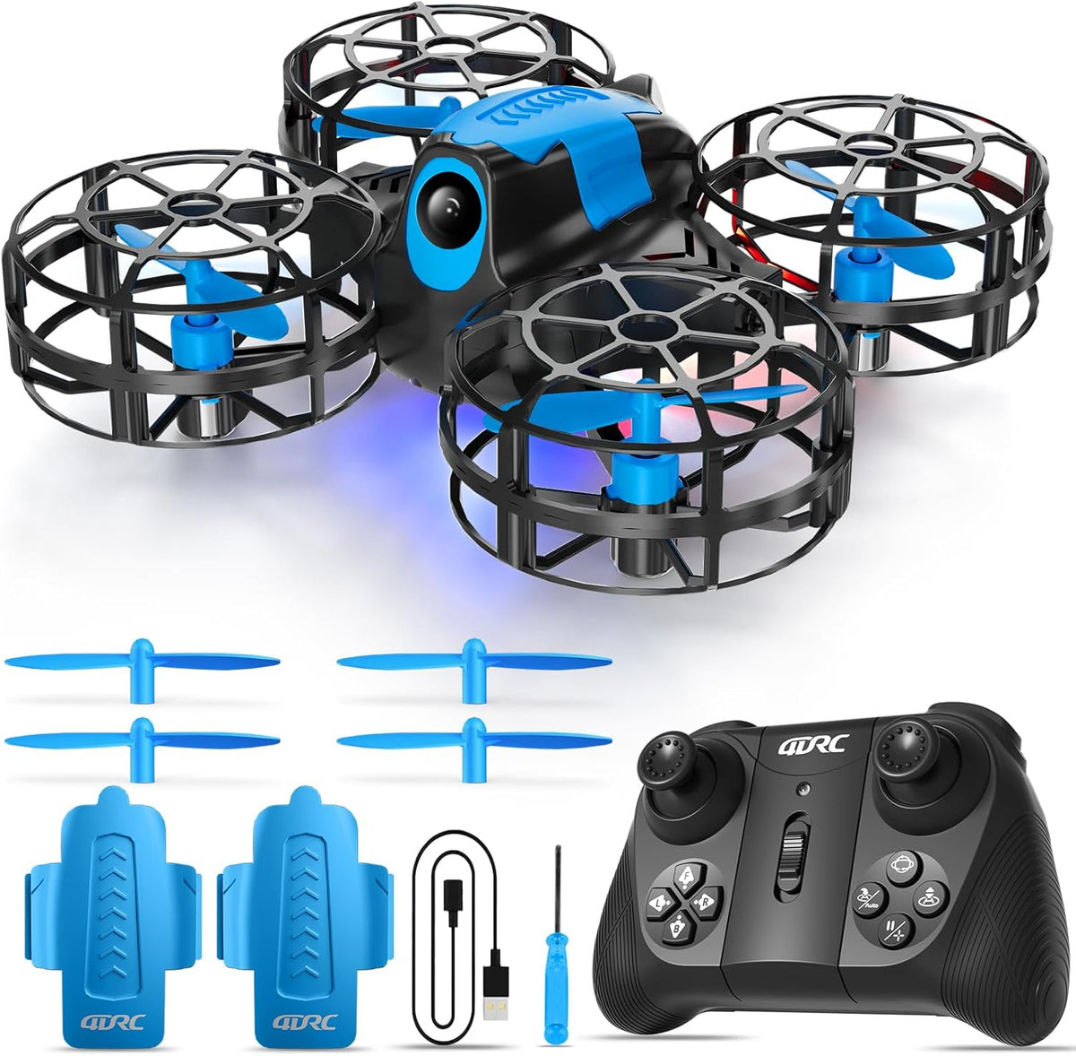 4DRC V18 Mini dron para niños principiantes, cuadricóptero RC con 2 modos de control, modo sin cabeza, retención de altitud, vuelo automático, 3 velocidades, giros 3D, luces LED, 2 baterías, juguete