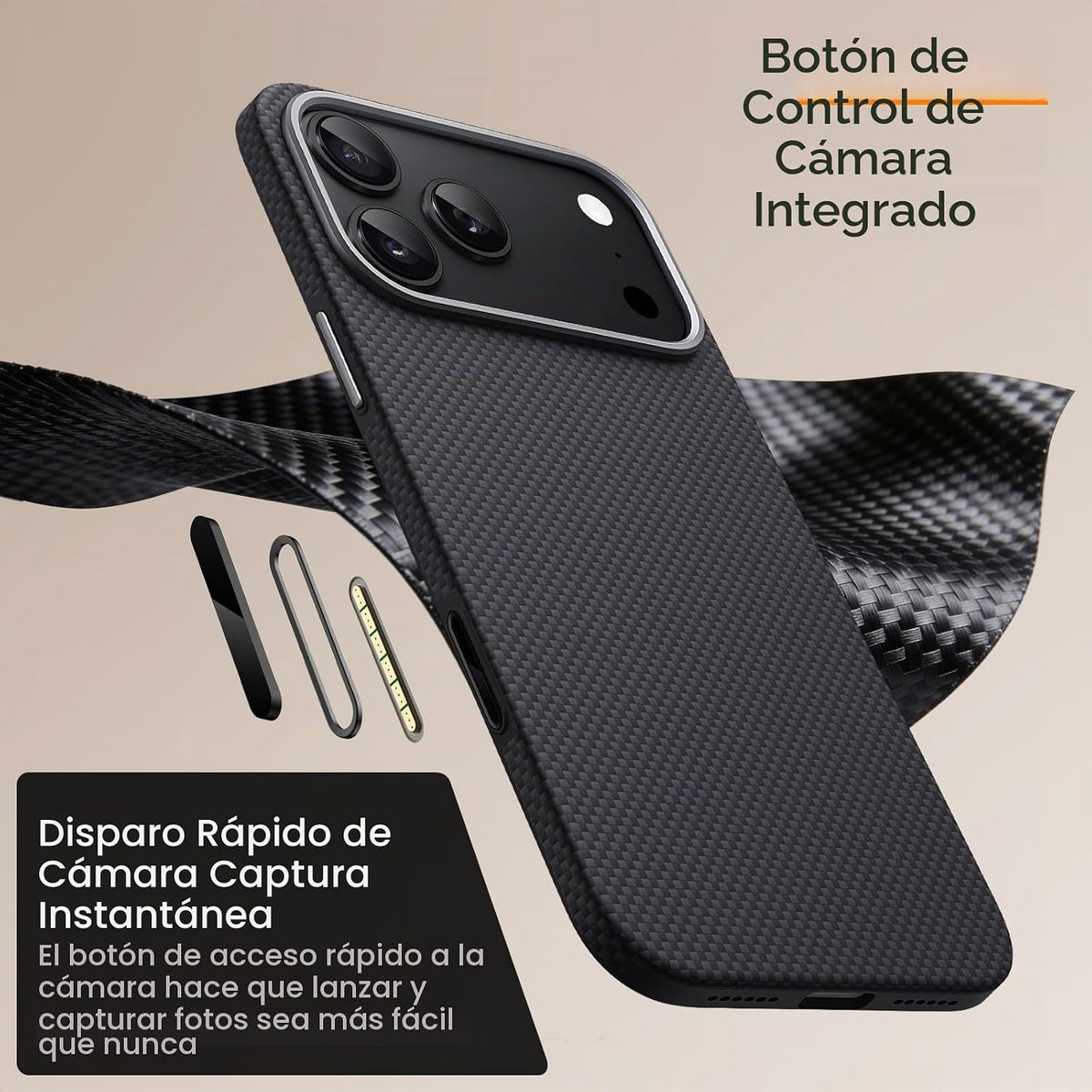 JETech Funda delgada de fibra de aramida para iPhone 18 Pro/17 Pro