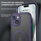 ImpactStrong Protector magnético diseñado para iPhone 15 [protección de cámara] [prueba de caídas de grado militar] [compatible con MagSafe] Funda delgada translúcida mate (6.1 pulgadas), color morado oscuro