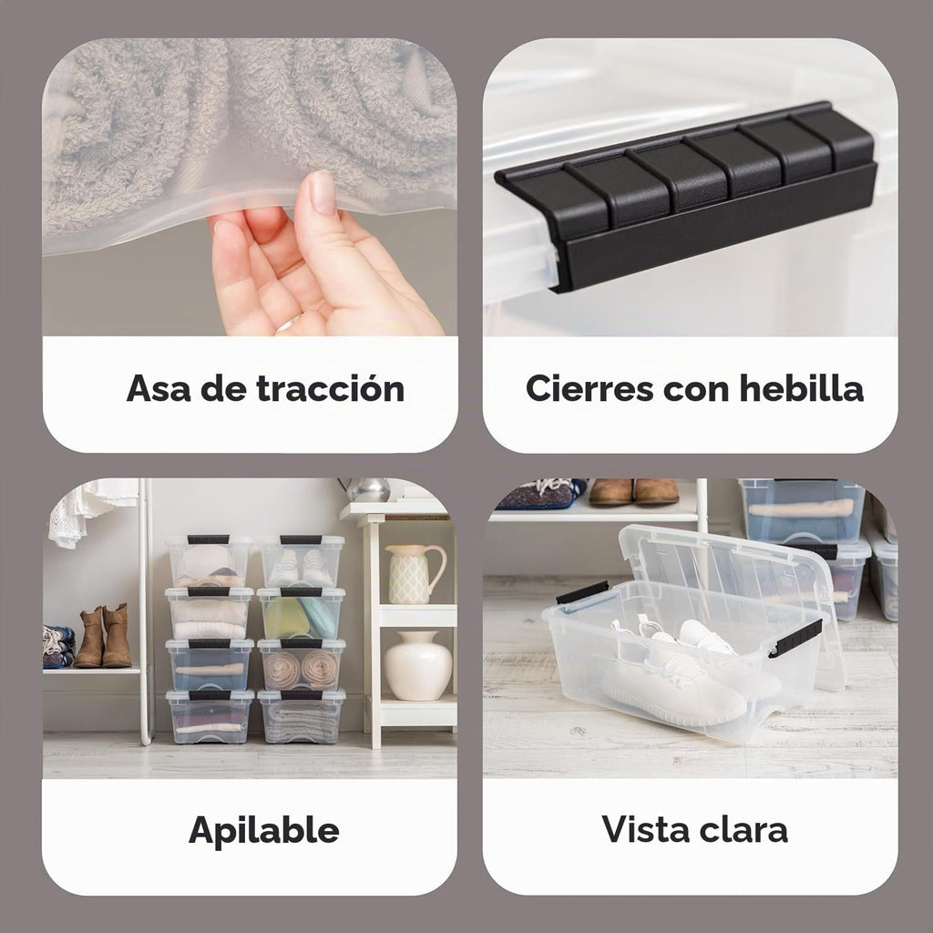 IRIS USA Paquete de 4 contenedores de almacenamiento de 13 cuartos con tapas, transparentes
