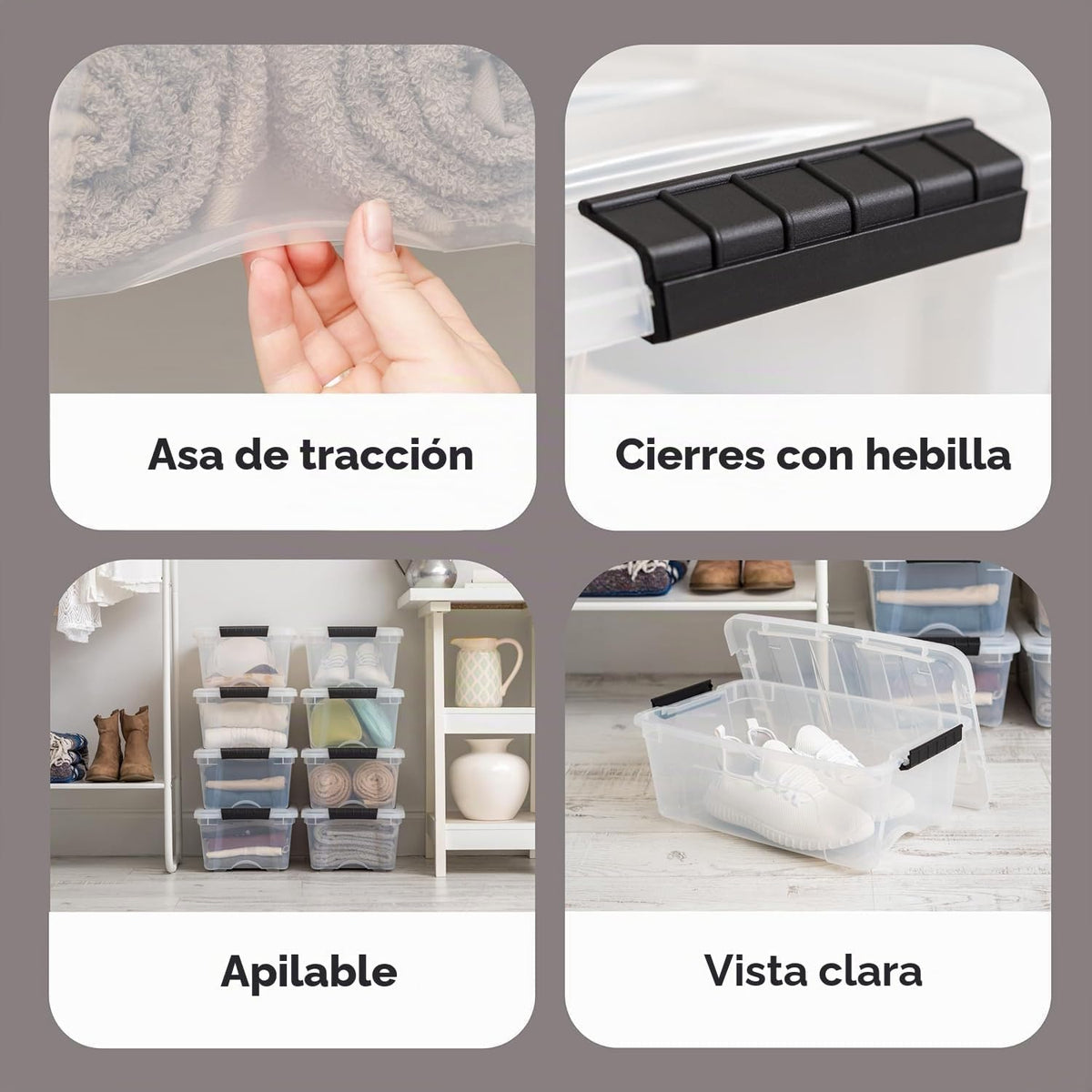 IRIS USA Paquete de 4 contenedores de almacenamiento de 13 cuartos con tapas, transparentes