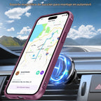 Funda magnética compatible con iPhone 15 con soporte, prueba de caídas de grado militar, compatible con imán, anillo translúcido, parte trasera dura, borde suave, color rojo vino