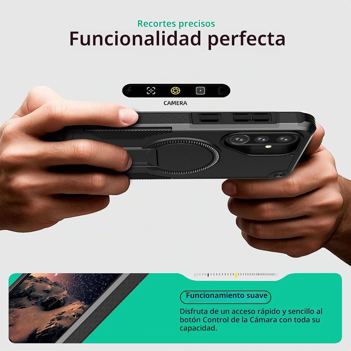 ONES Funda para Samsung Galaxy A56 5G / A36 5G, grado MIL, a prueba de caídas, doble capa a prueba de golpes, bolsa de aire de esquina, soporte de anillo integrado, compatible con carcasa
