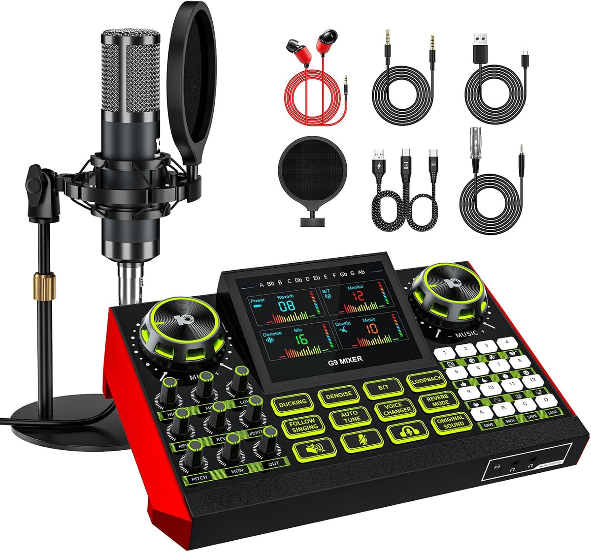 TENLAMP Paquete de mezclador de audio G9 con micrófono para streaming y