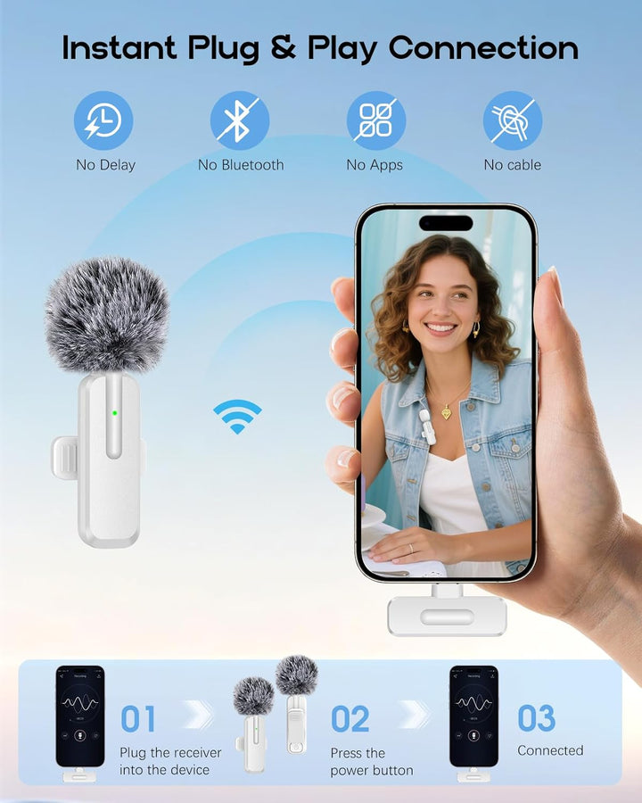Micrófono inalámbrico mini para iPhone - Pack de 2 micrófonos laval...