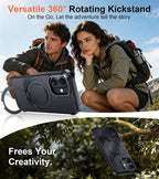 Funda compatible con iPhone 16 con soporte magnético giratorio de 360°, funda translúcida mate de grado militar de 6.1 pulgadas, color negro