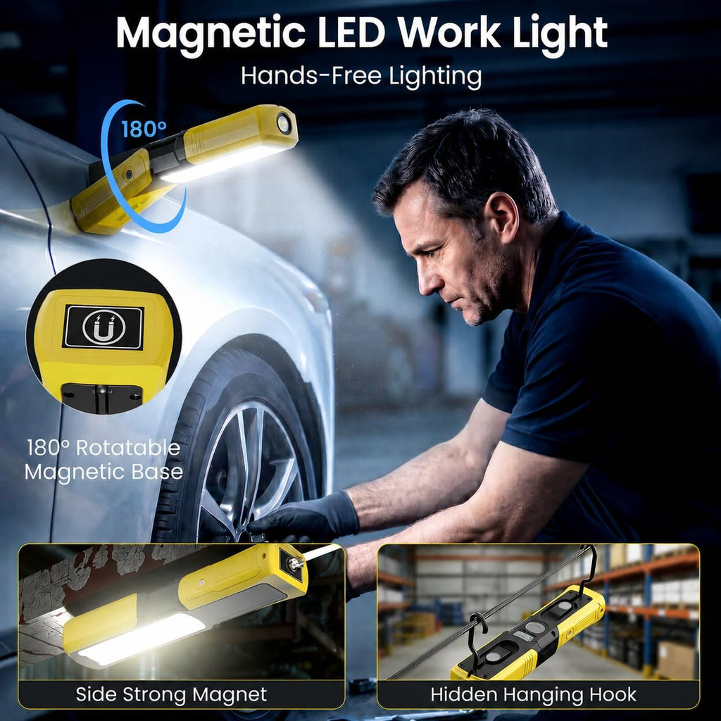 Linterna recargable magnética, luz de trabajo bajo capó LED para mecánicos