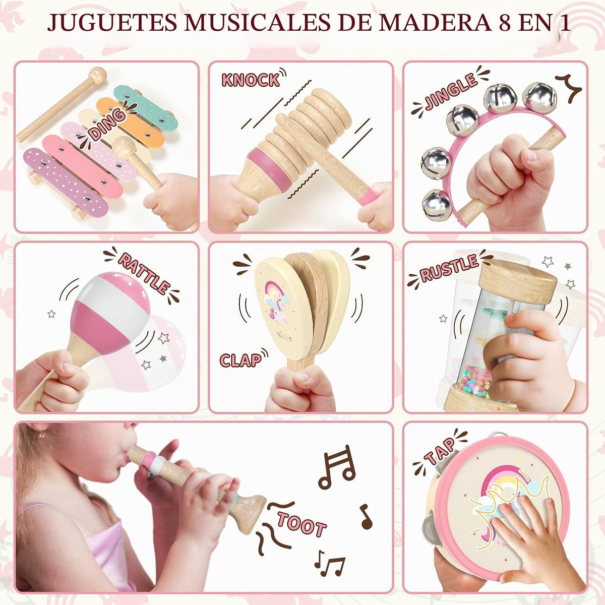 Lehoo Castle Juego de instrumentos musicales de unicornio para bebés de 18