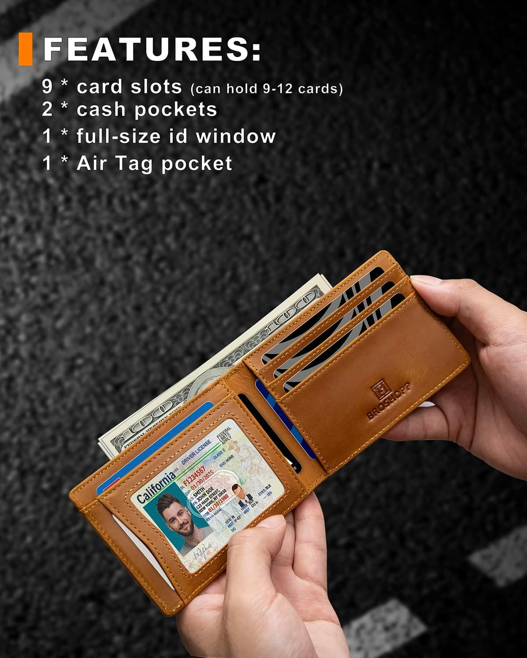 BROSHOPP Billetera Airtag para hombre, billetera plegable de cuero...