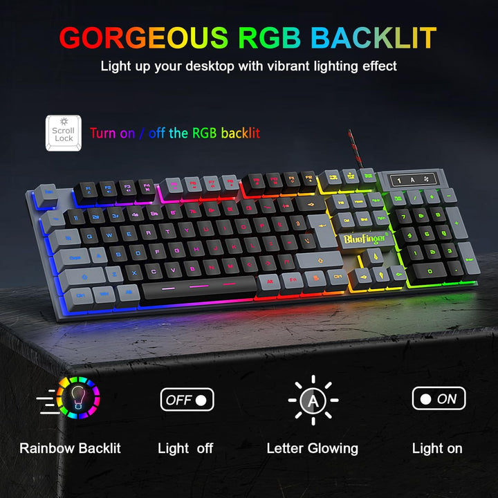BlueFinger - Combo de teclado y ratón para juegos RGB con retroilum...