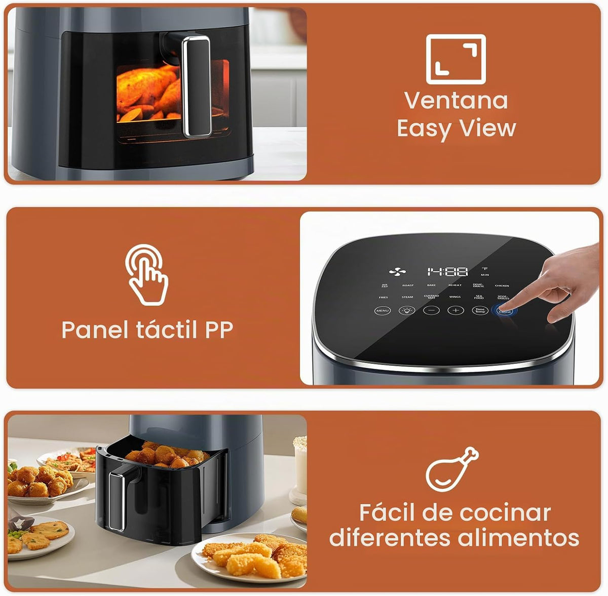 Sweetcrispy Freidora de aire de 6 cuartos con ventana, horno de freidora de aire cuadrado 12 en 1 para la familia, tecnología rápida de aire crujiente de 400 °F, deshidratación, cesta antiadherente y
