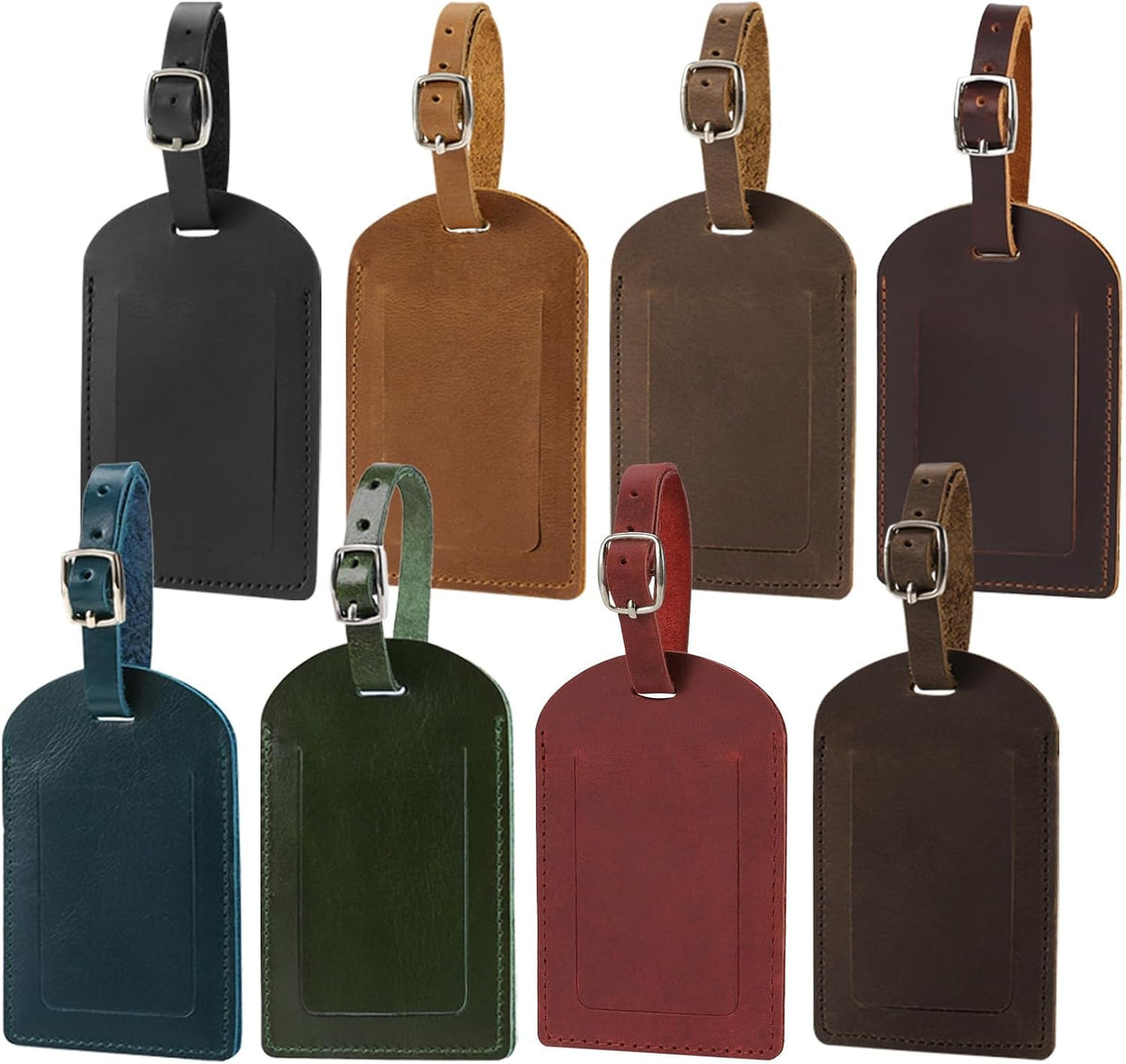 Etiqueta de equipaje de cuero genuino para maletas, etiquetas de identificación, etiquetas de bolsa para equipaje (paquete de 8, todos los colores)