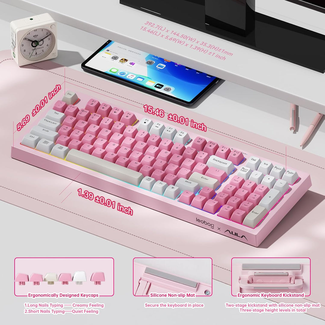 LEOBOG x Aula - Teclado para juegos, teclado cremoso inalámbrico, t...