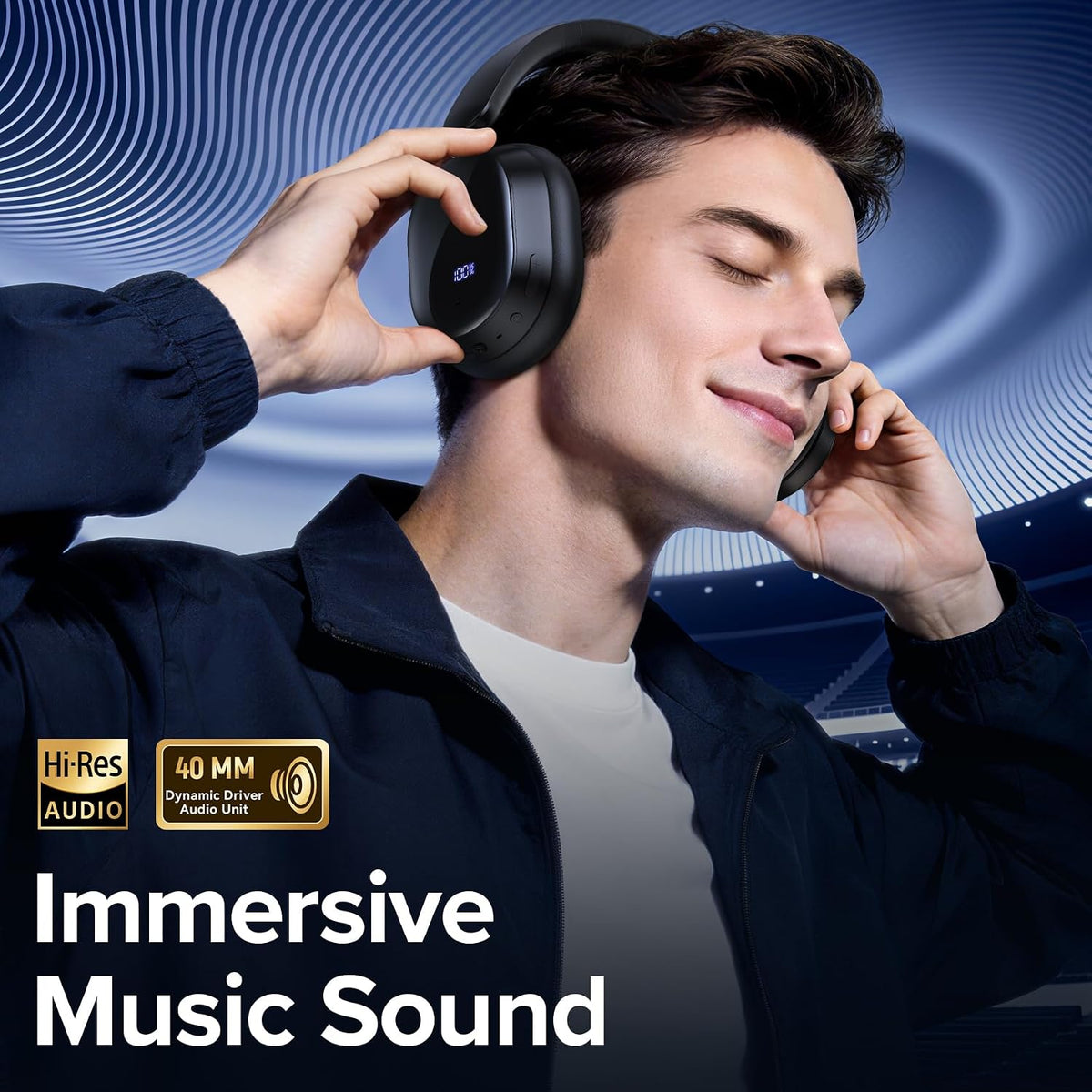 Hybird Auriculares inalámbricos Bluetooth 6.4 con cancelación activa de ruido, 140 horas de reproducción, ANC y pantalla de batería, auriculares con micrófono ENC de alta resolución