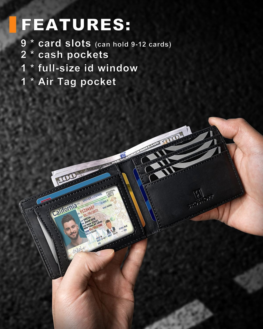 BROSHOPP Billetera Airtag para Hombres, Billetera Bifold de Cuero d...