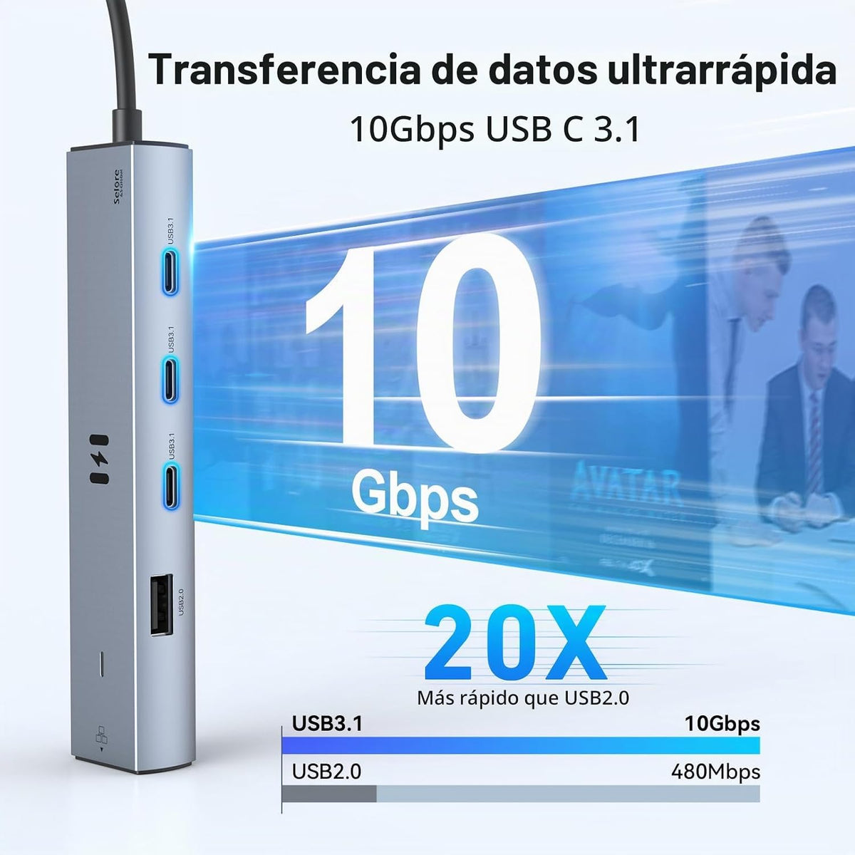 Selore&S-Global, SEUC4307-US, hub USB de 3 puertos