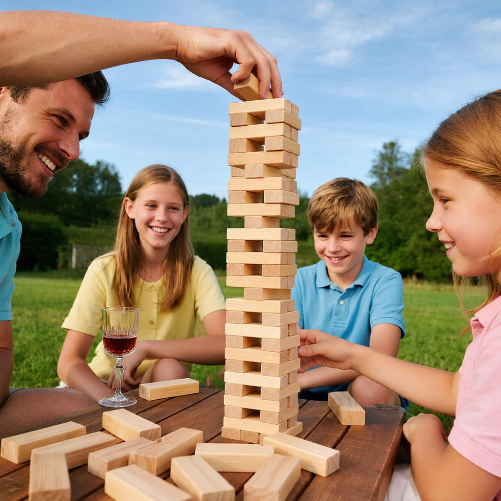 Tumbling Tower - Juego de 60 piezas de madera para patio familiar de hasta 3.2 pies