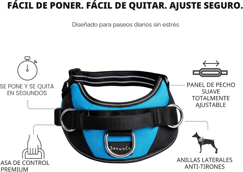 ShawnCo Arnés esencial para perro, chaleco sin tirones para mascotas con 3 clips de correa, sin estrangulamiento, reflectante, ajustable y acolchado, para caminar y entrenar fácilmente para perros