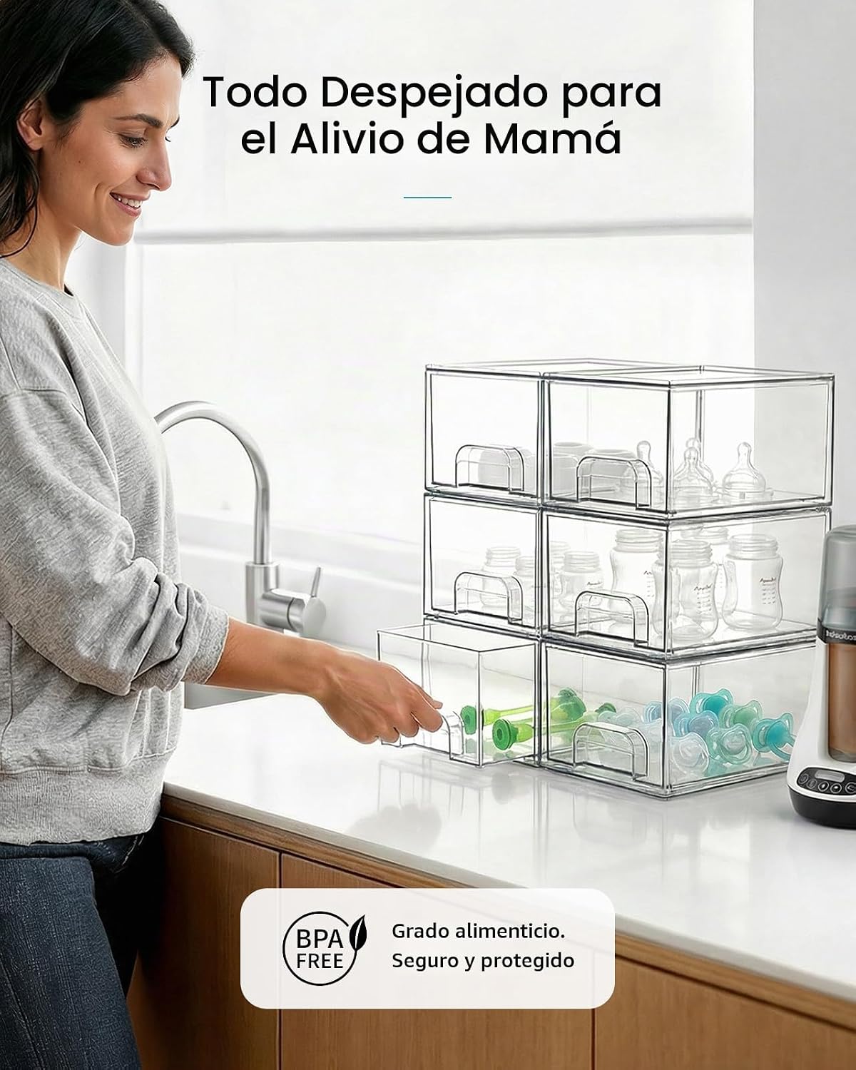 Vtopmart 4 Pack Small Clear Stackable Storage Drawers, Fits Narrow Spaces