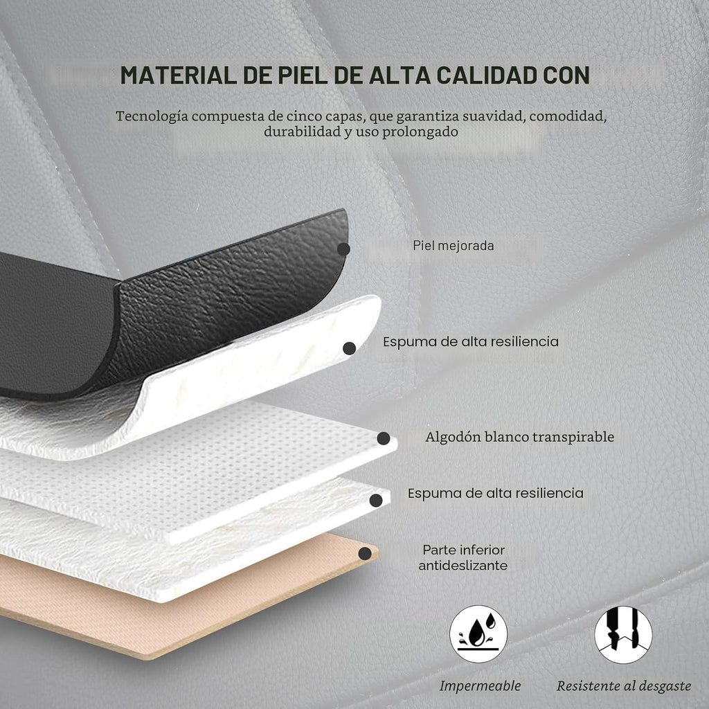 Funda de asiento de automóvil para lujo y comodidad - Cuero PU, antideslizante, protección completa con bolsillo de almacenamiento para cojín inferior - Ajuste universal para el 95% de los