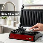 OVENTE Parrilla eléctrica de prensa Panini para interiores + sandwichera, color rojo GP0620R