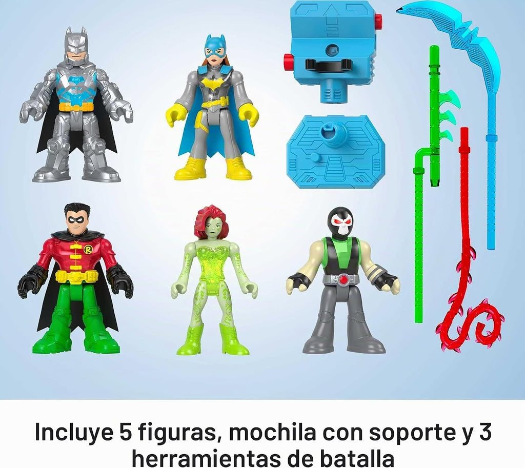 Fisher-Price Imaginext DC Super Friends Juguetes Preescolares Batman Battle Multipack Juego de 9 Figuras con Mochila Iluminada para Niños de 3+ Años
