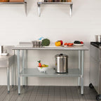 HARDURA - Mesa de trabajo y preparación de acero inoxidable de 24 x 60 pulgadas, mesa comercial de gran resistencia NSF con estante inferior y protector contra salpicaduras para cocina de restaurante