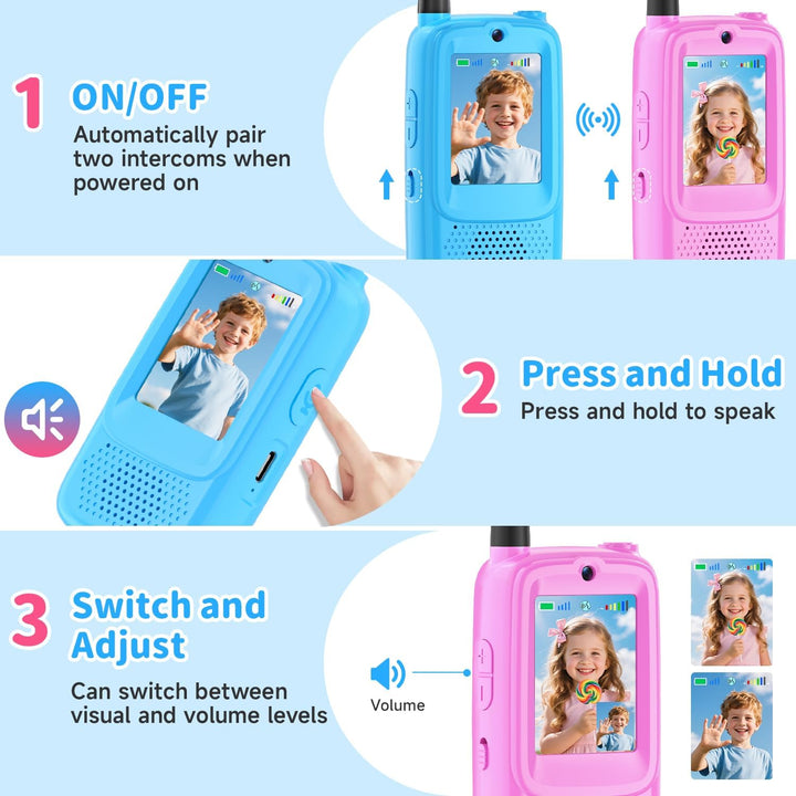 Walkie Talkies de video para niños, paquete de 2 walkie talkies rec...