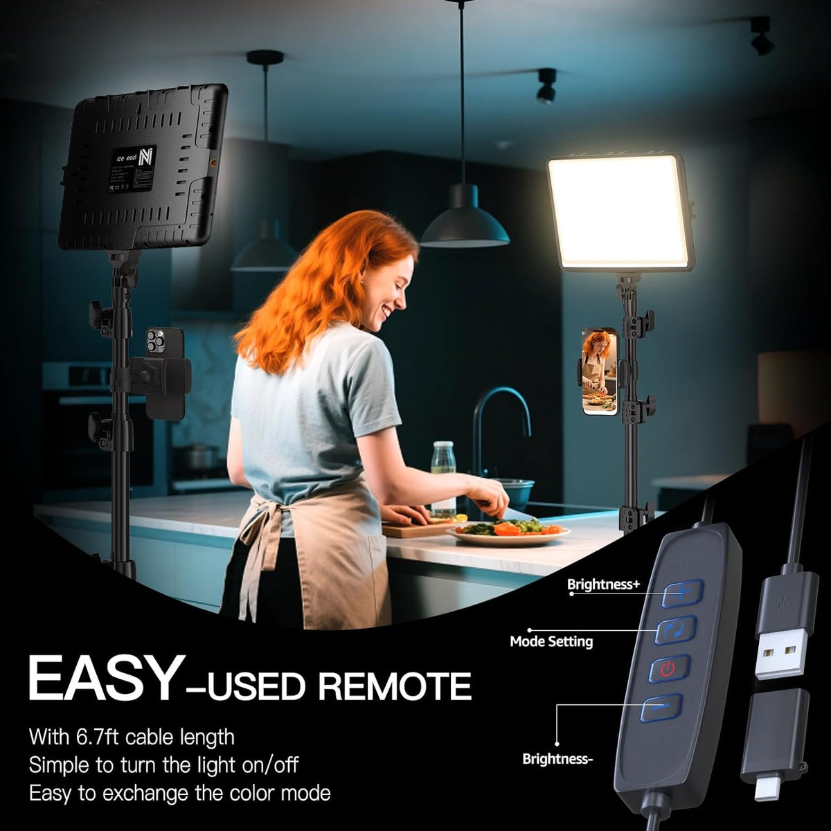 Paquete de 2 luces LED de video, luz NiceVeedi Studio 2800-6500K