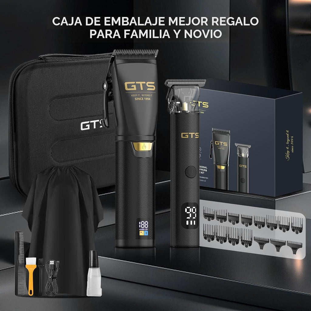 GTSPRO Afeitadoras/Recortadoras para Hombre Profesionales, Recortadora de Cabello Inalámbrica para Cortar el Cabello, Kit de Recortado para Barberos con Pantalla LED y 15 Peines Guía