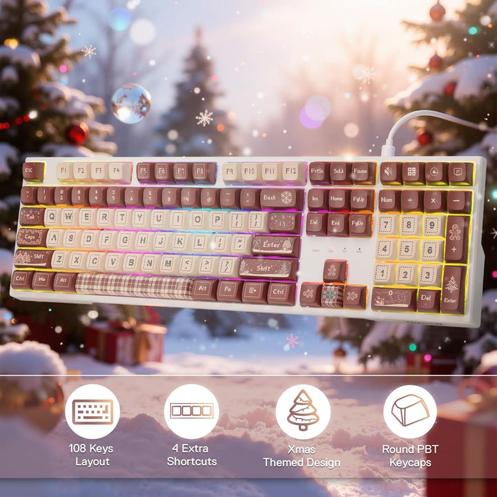 Redragon K668 Xmas Teclado Gaming RGB Cableado con Gasket, Teclado...