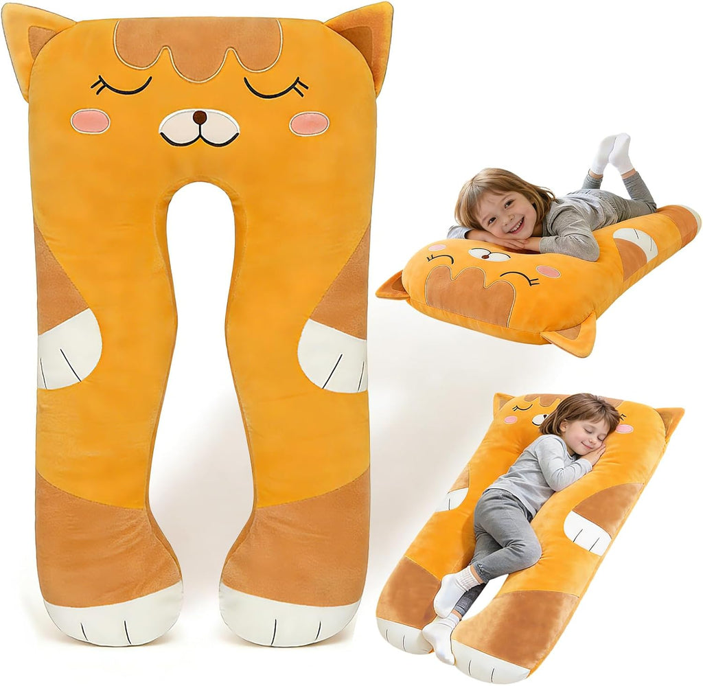 Almohadas largas de felpa en forma de U de 47x23 pulgadas para niños, almohada grande y suave con forma de animal de peluche para dormir, grandes y lindos peluches, funda lavable, regalo para