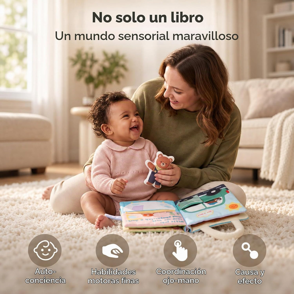 Libro de actividades para bebés de 6 a 12 meses, suave y